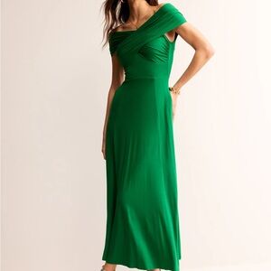Boden Bardot Jersey Knit Maxi Dress in Green Tambourine Size US 20-22 Regular